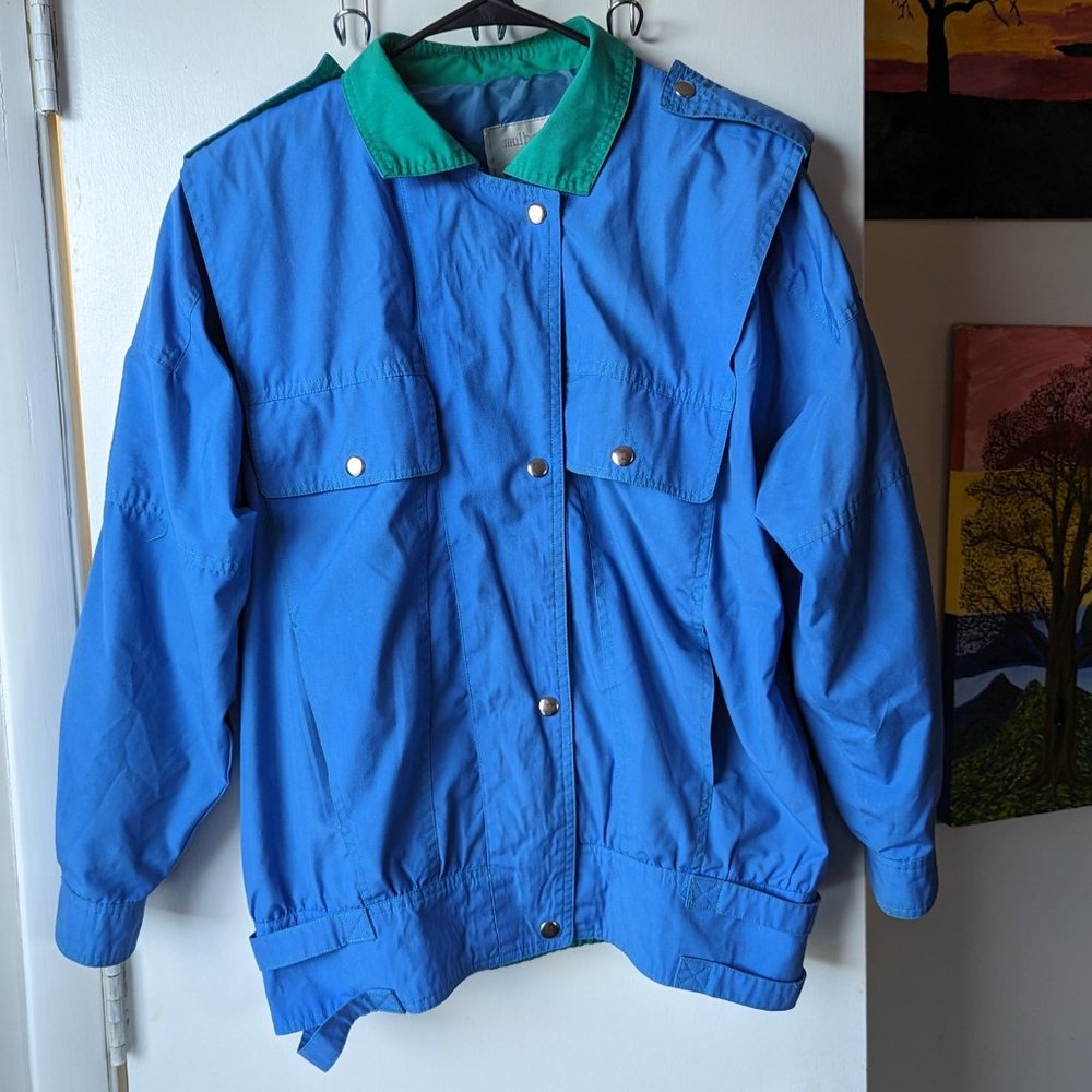 Mulberry Street Vintage Blue and Green Windbreaker Jacket Size Small
